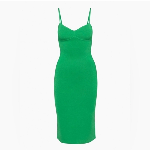 Aritzia Babaton Emerald Green Lariat Body Con Dress Thin Strap Stretchy Size L - Picture 2 of 15